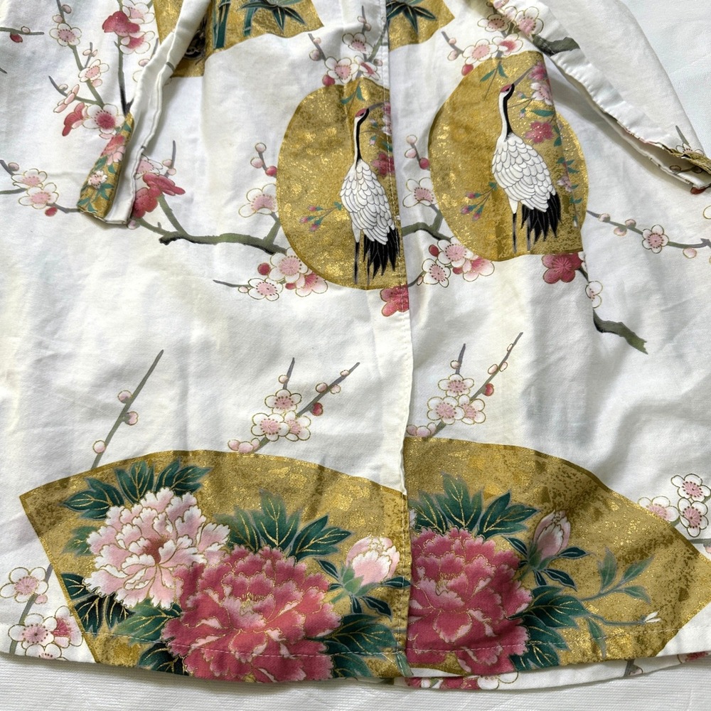 Authentic Japanese Yukata Kimono Robe Cotton OS Crane Floral Made in Japan VTG - Picture 6 of 11